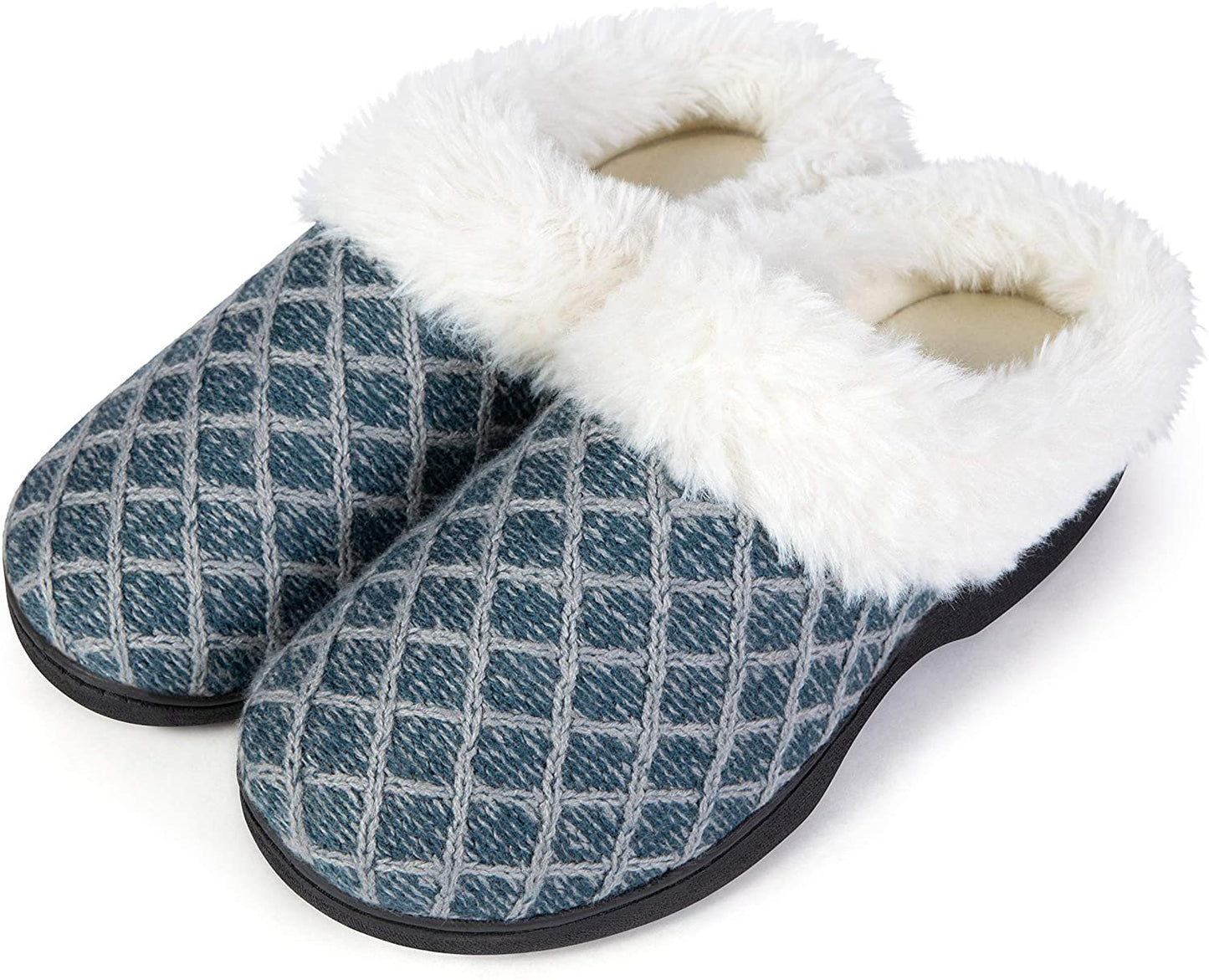Roxoni Womenâ€™s Cozy Memory Foam Slippers, Fuzzy Warm Faux Fur, Indoor Outdoor Rubber Sole