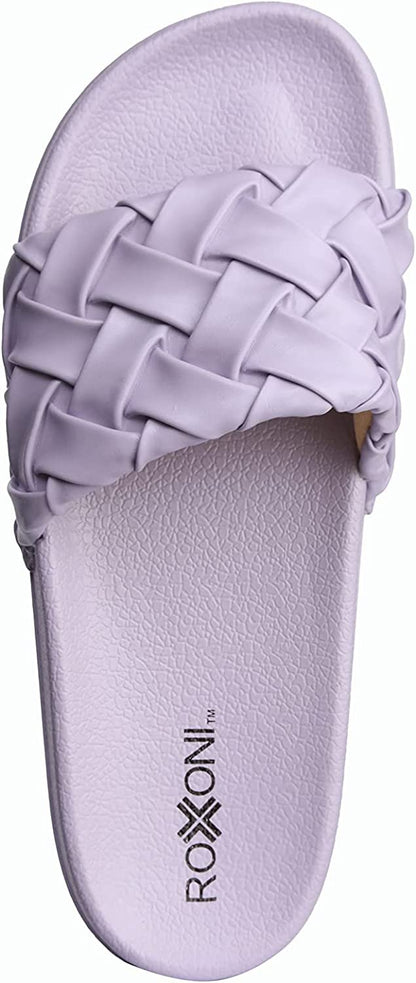 Roxoni Faux Leather Slides – Trendy Slides for Women – Superior Comfort & Unmatched Luxury – Stylish Braided Strap Pattern – Durable Faux Leather – Classic Colors Beige