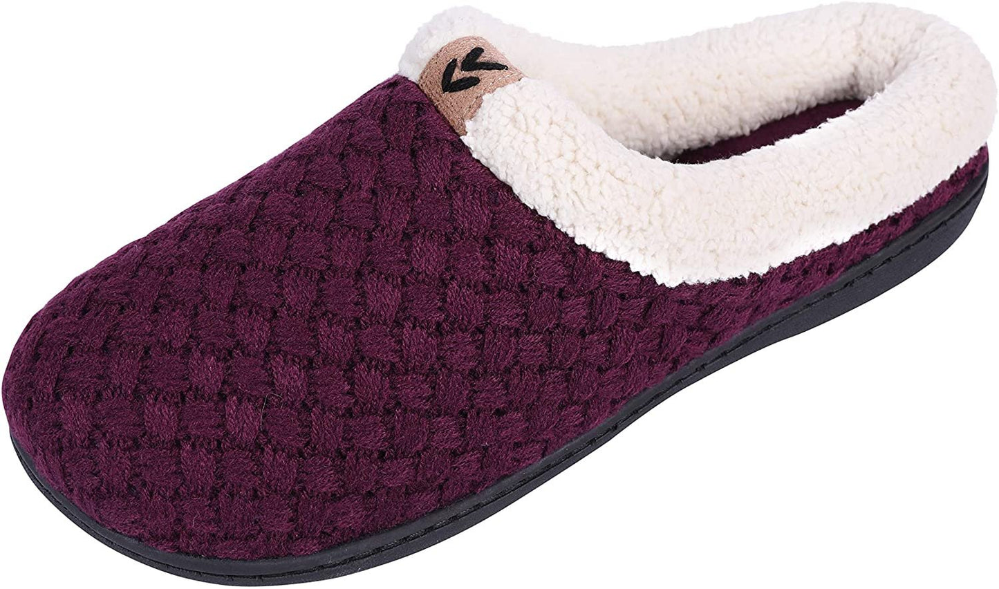 Roxoni Women's Slippers Cozy Fleece Warm Clog Knit Winter Ladies House Shoe Non-Slip