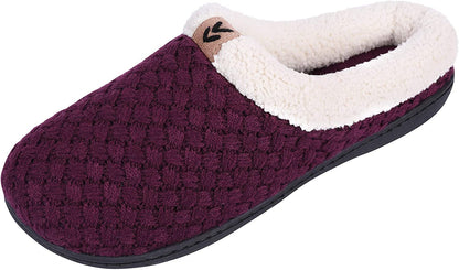 Roxoni Women's Slippers Cozy Fleece Warm Clog Knit Winter Ladies House Shoe Non-Slip