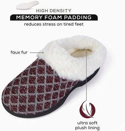 Roxoni Womenâ€™s Cozy Memory Foam Slippers, Fuzzy Warm Faux Fur, Indoor Outdoor Rubber Sole