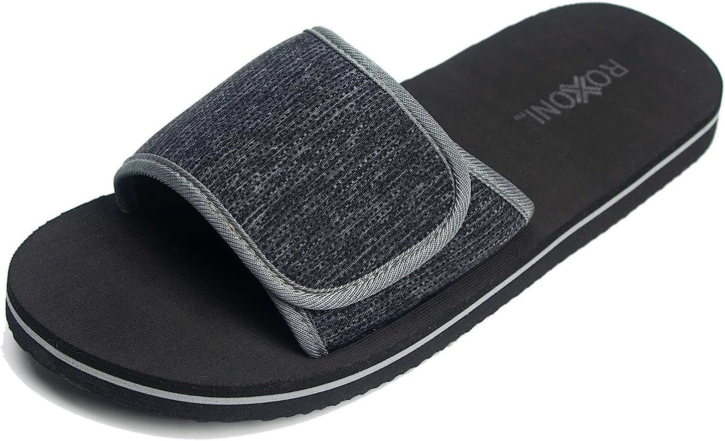 Roxoni Boys and Men’s Open Toe Slipper Sandals for Indoor/Outdoor Fashion Father and Son Matching Slippers in Blue, Olive Green and Black