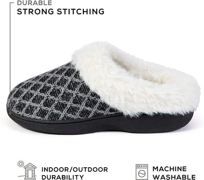 Roxoni Womenâ€™s Cozy Memory Foam Slippers, Fuzzy Warm Faux Fur, Indoor Outdoor Rubber Sole