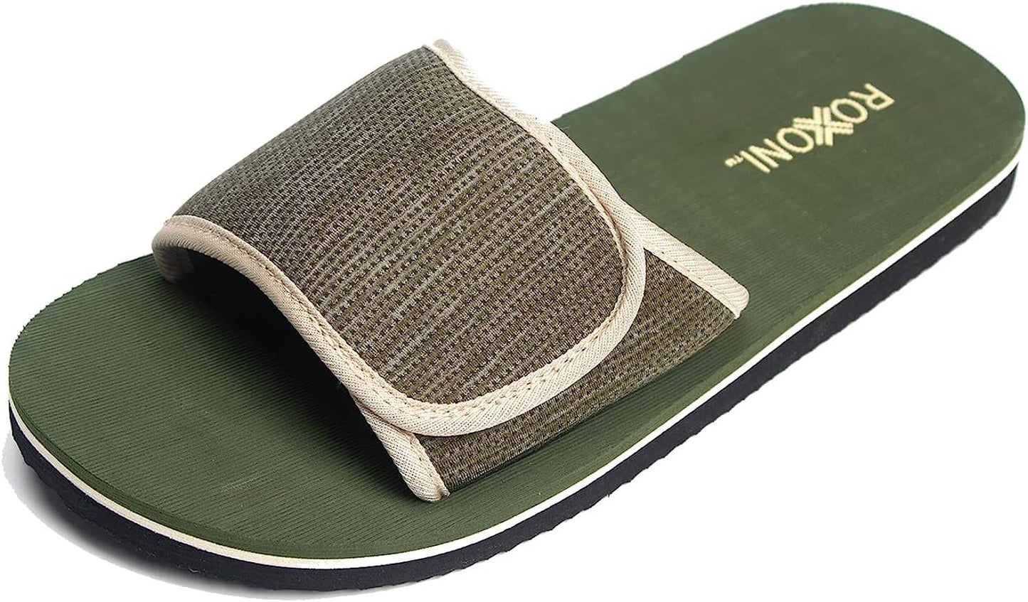 Roxoni Boys and Men’s Open Toe Slipper Sandals for Indoor/Outdoor Fashion Father and Son Matching Slippers in Blue, Olive Green and Black