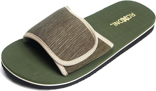 Roxoni Boys and Men’s Open Toe Slipper Sandals for Indoor/Outdoor Fashion Father and Son Matching Slippers in Blue, Olive Green and Black