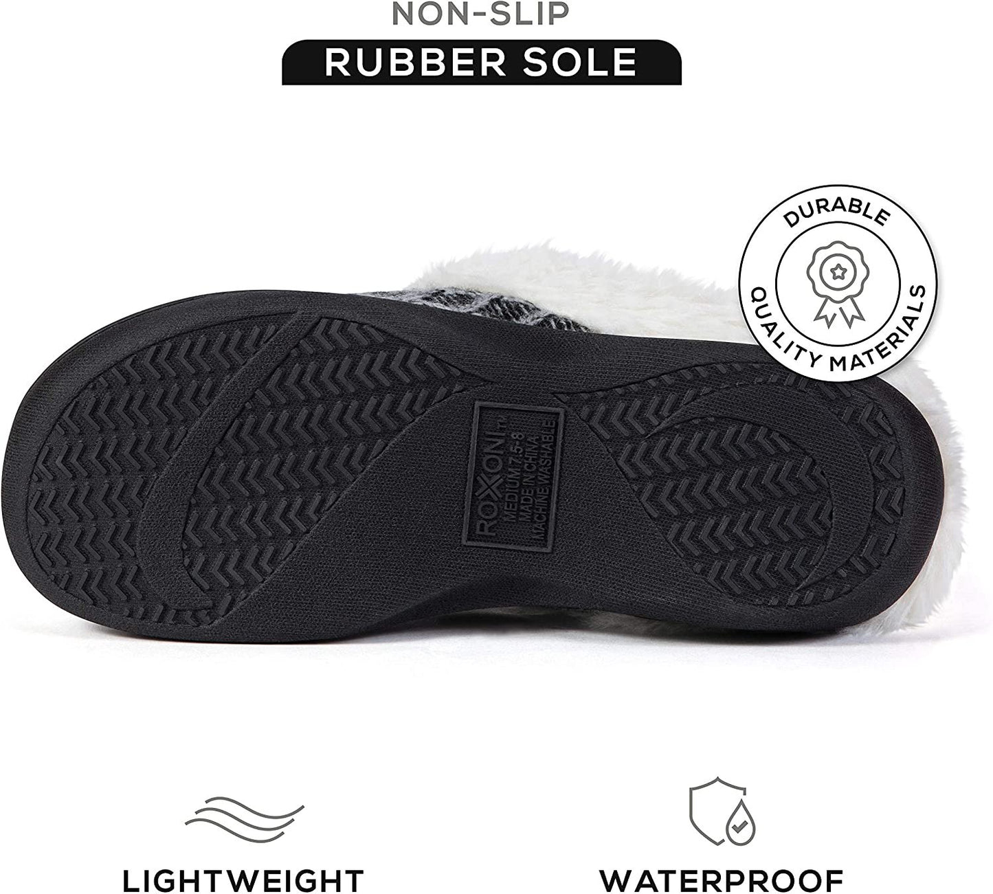 Roxoni Womenâ€™s Cozy Memory Foam Slippers, Fuzzy Warm Faux Fur, Indoor Outdoor Rubber Sole