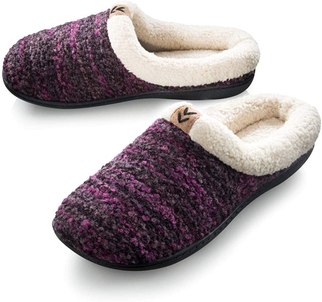 Roxoni Womens Knitted Fleece Lined Clog Slippers Warm House Shoe