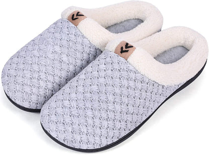 Roxoni Women's Slippers Cozy Fleece Warm Clog Knit Winter Ladies House Shoe Non-Slip