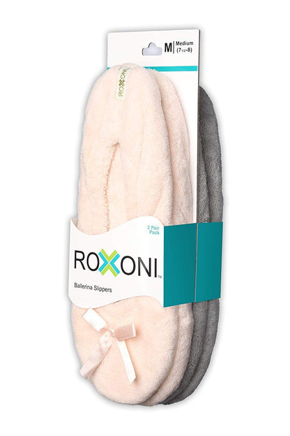 Roxoni Women's Terry Classic Cotton Ballerina Slippers (Pack of 2)