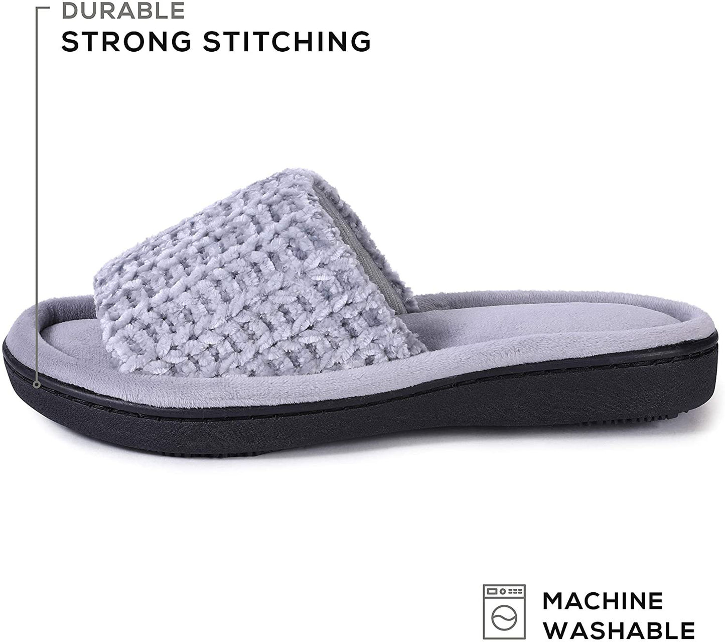 Roxoni Women's Soft Open Toe Slide Slippers, Indoor Outdoor Rubber Sole