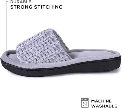 Roxoni Women's Soft Open Toe Slide Slippers, Indoor Outdoor Rubber Sole