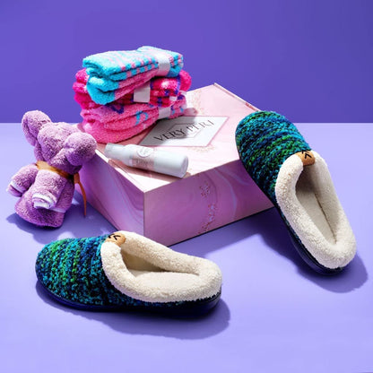 VERY PERI Luxury Curated Gift Box for Her – Gift Box for Her from The Heart – Women Pamper Gift Box for Special Occasions – Assorted Gift Box with Slippers Socks Body Lotion Towel & Message Gift Card