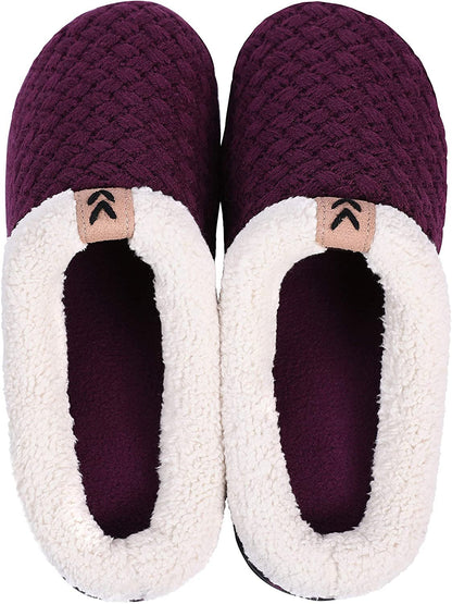 Roxoni Women's Slippers Cozy Fleece Warm Clog Knit Winter Ladies House Shoe Non-Slip