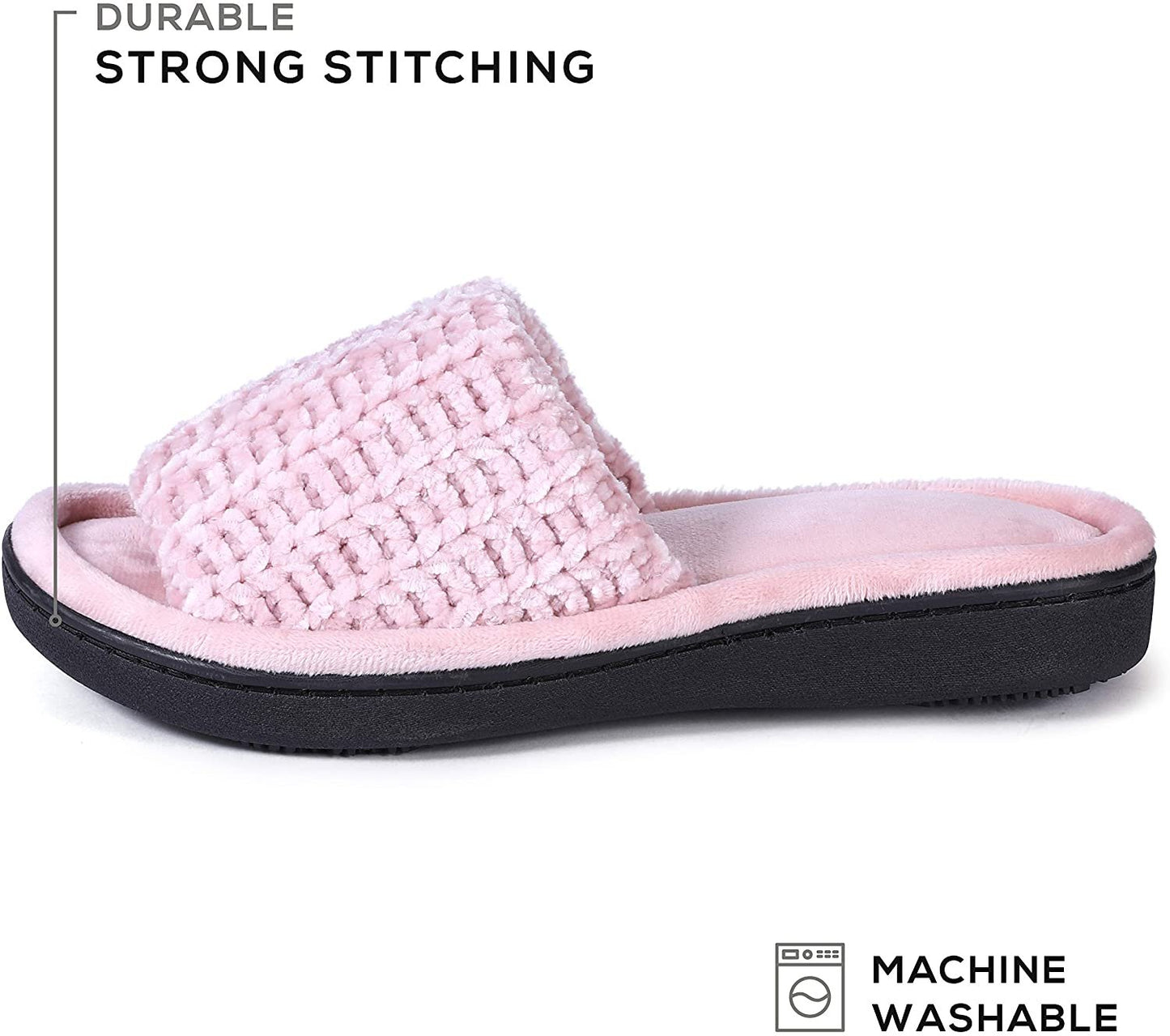 Roxoni Women's Soft Open Toe Slide Slippers, Indoor Outdoor Rubber Sole