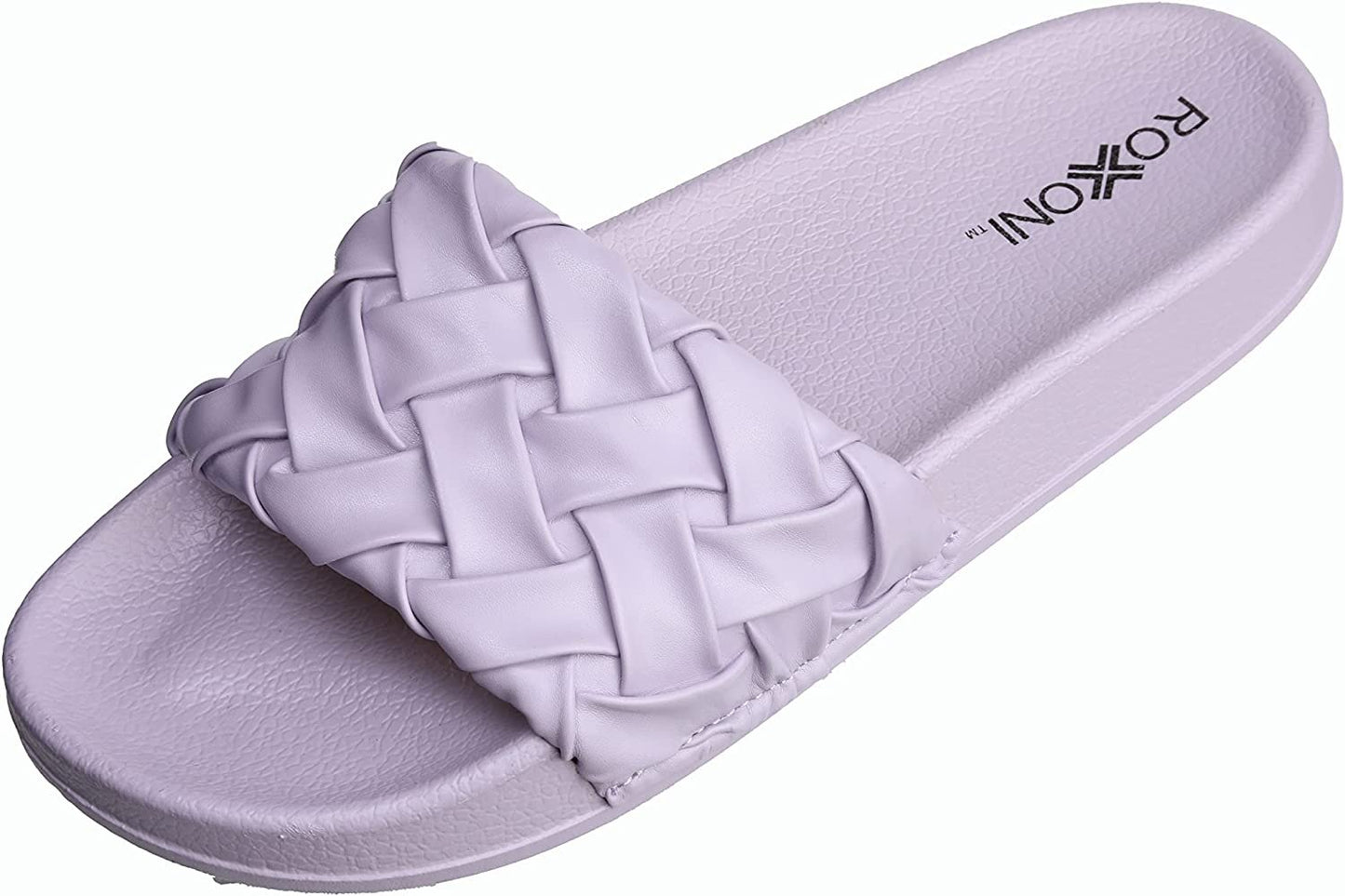 Roxoni Faux Leather Slides – Trendy Slides for Women – Superior Comfort & Unmatched Luxury – Stylish Braided Strap Pattern – Durable Faux Leather – Classic Colors Beige