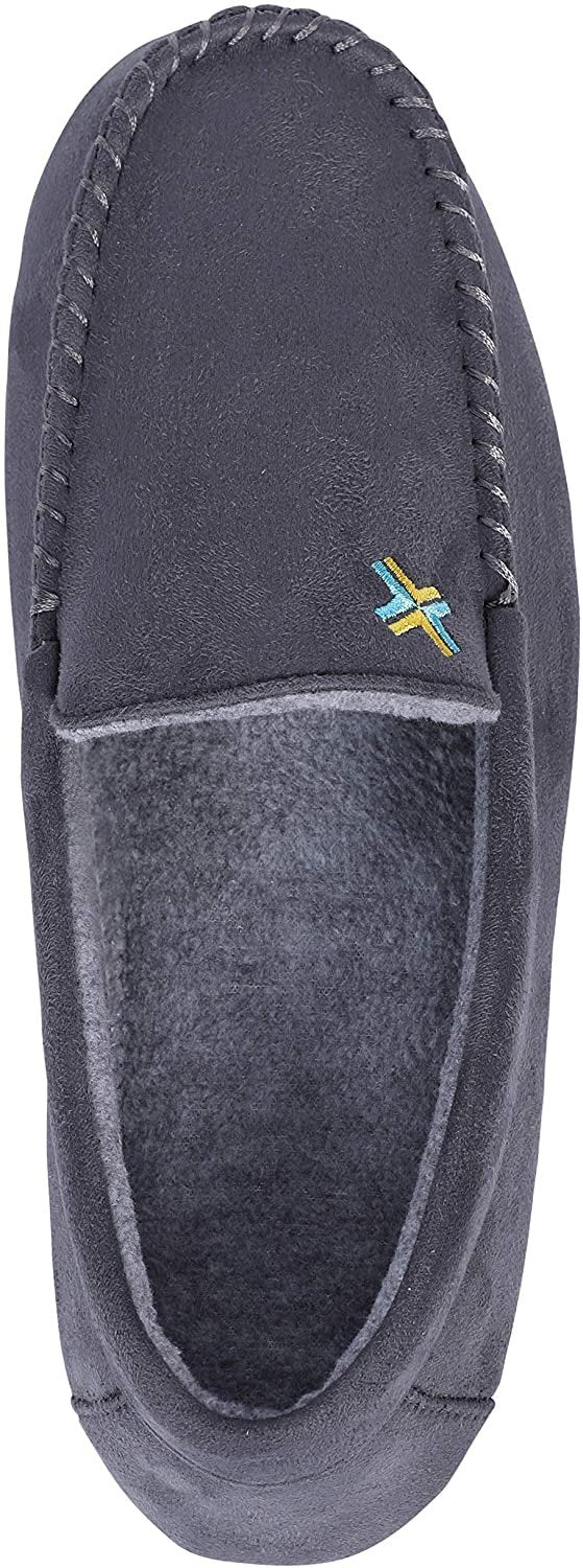 Roxoni Mens Slippers, Suede Moccasin Slipper with Memory Foam