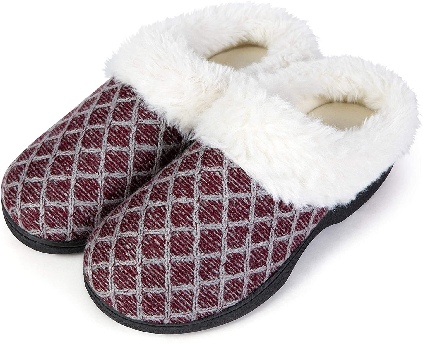 Roxoni Womenâ€™s Cozy Memory Foam Slippers, Fuzzy Warm Faux Fur, Indoor Outdoor Rubber Sole