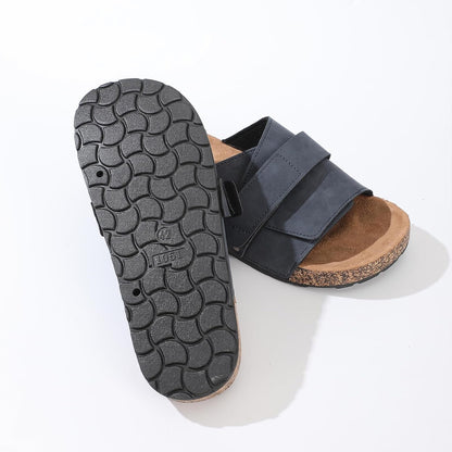Stylish Flat Sandals for Men - Adjustable Strap, Suede Covered, Molded Faux Cork Midsole, EVA Rubber Sole