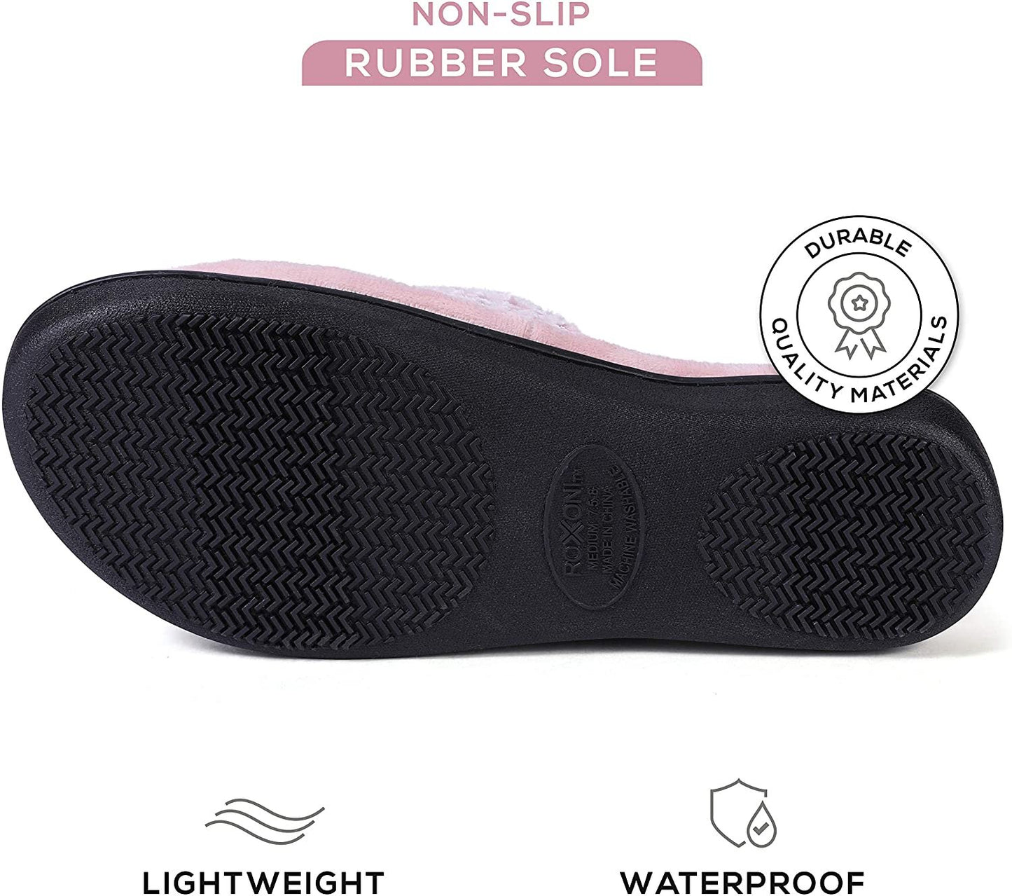 Roxoni Women's Soft Open Toe Slide Slippers, Indoor Outdoor Rubber Sole