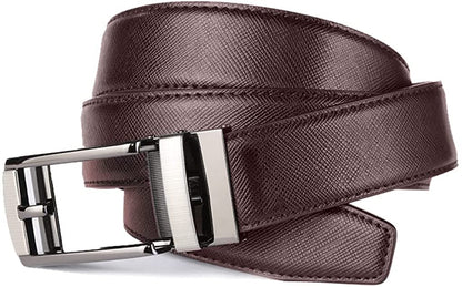 ROXONI Men's Ultra Soft Genuine Leather Ratchet Dress Belt with Automatic Buckle, Enclosed in an Elegant Gift Box - 2 Pack