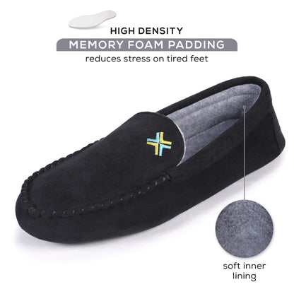 Roxoni Mens Slippers, Suede Moccasin Slipper with Memory Foam