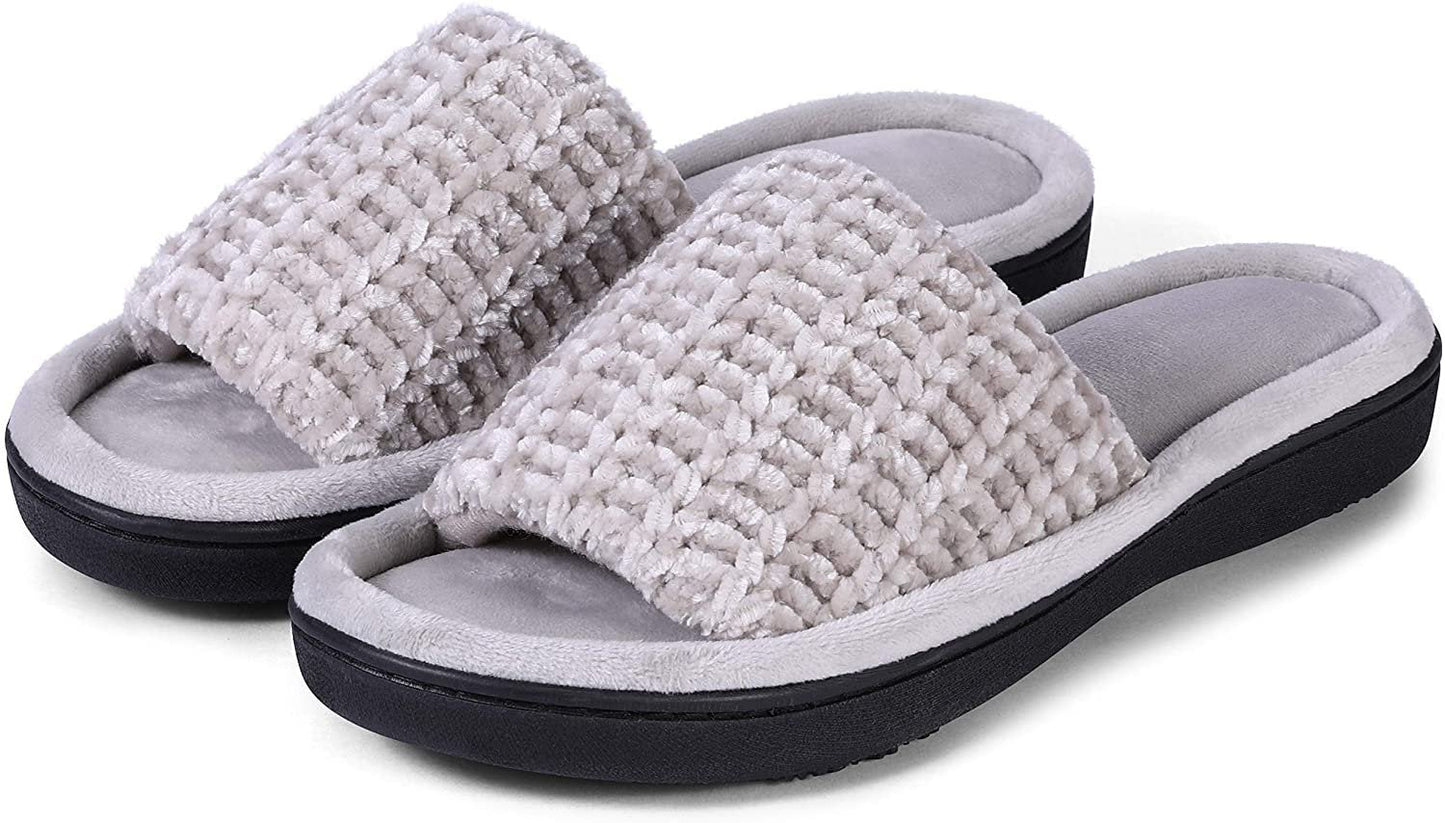 Roxoni Women's Soft Open Toe Slide Slippers, Indoor Outdoor Rubber Sole
