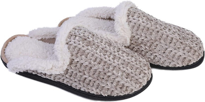 Roxoni Memory Foam Slippers for Women - Fuzzy Cozy Indoor/Outdoor Slides - Fluffy Slip On Shoes Womens House Slippers with Plush Heels and Anti-Skid Rubber Sole