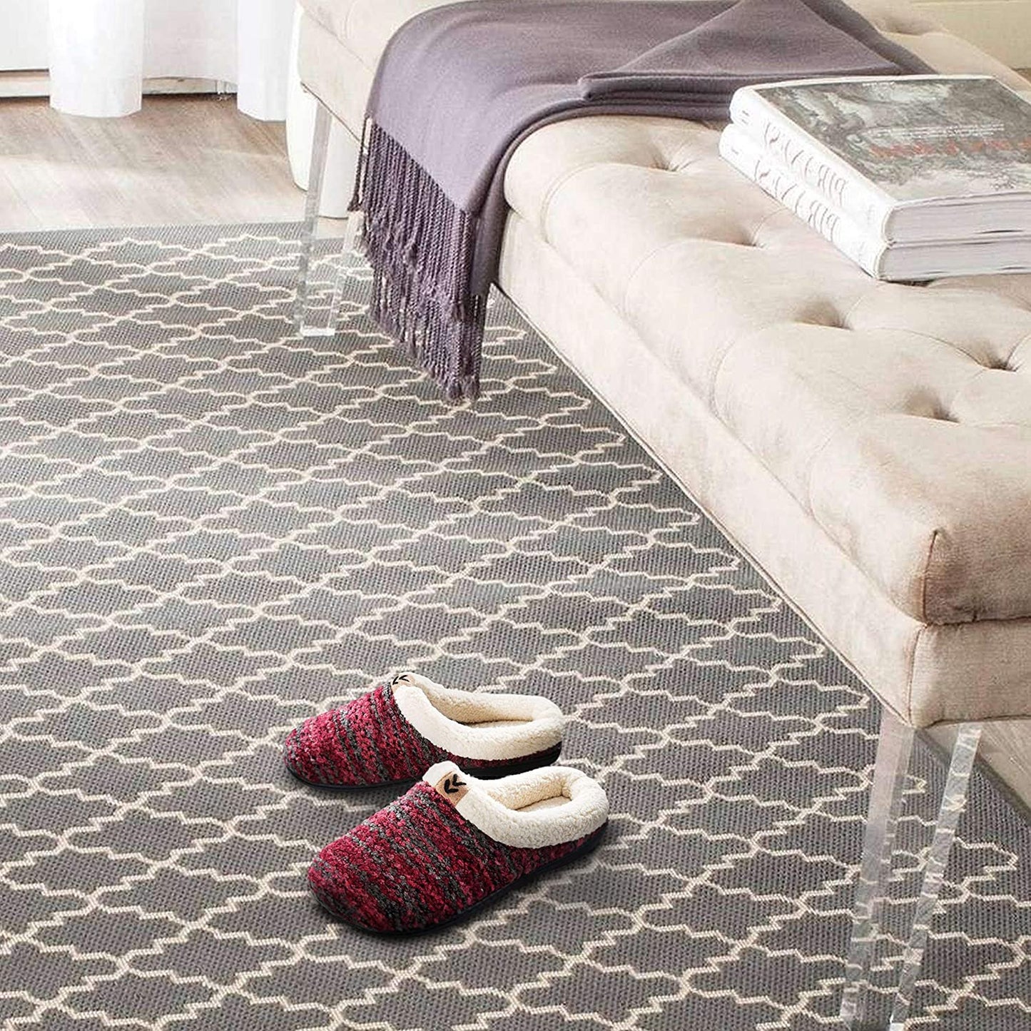 Roxoni Womens Knitted Fleece Lined Clog Slippers Warm House Shoe