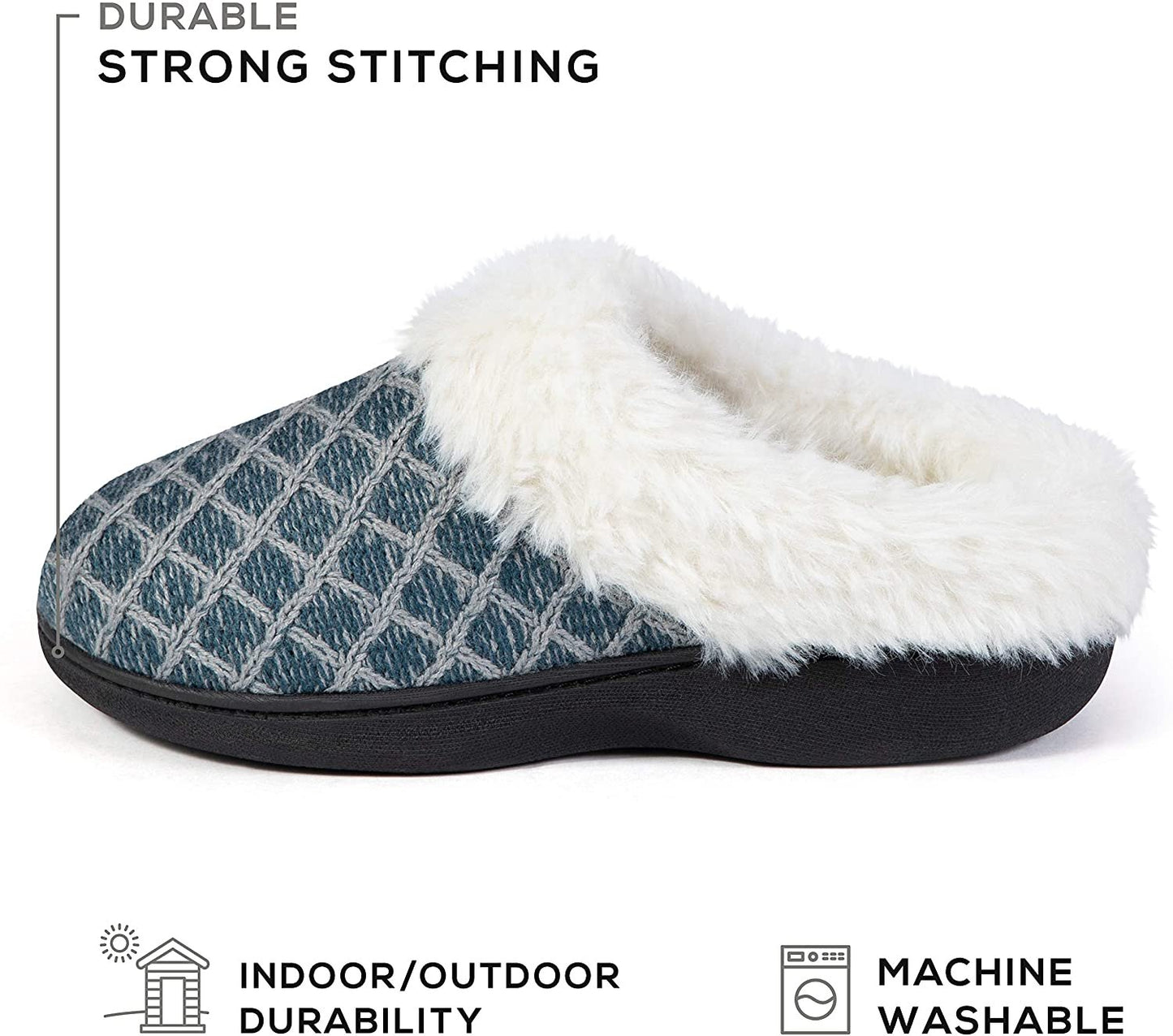 Roxoni Womenâ€™s Cozy Memory Foam Slippers, Fuzzy Warm Faux Fur, Indoor Outdoor Rubber Sole