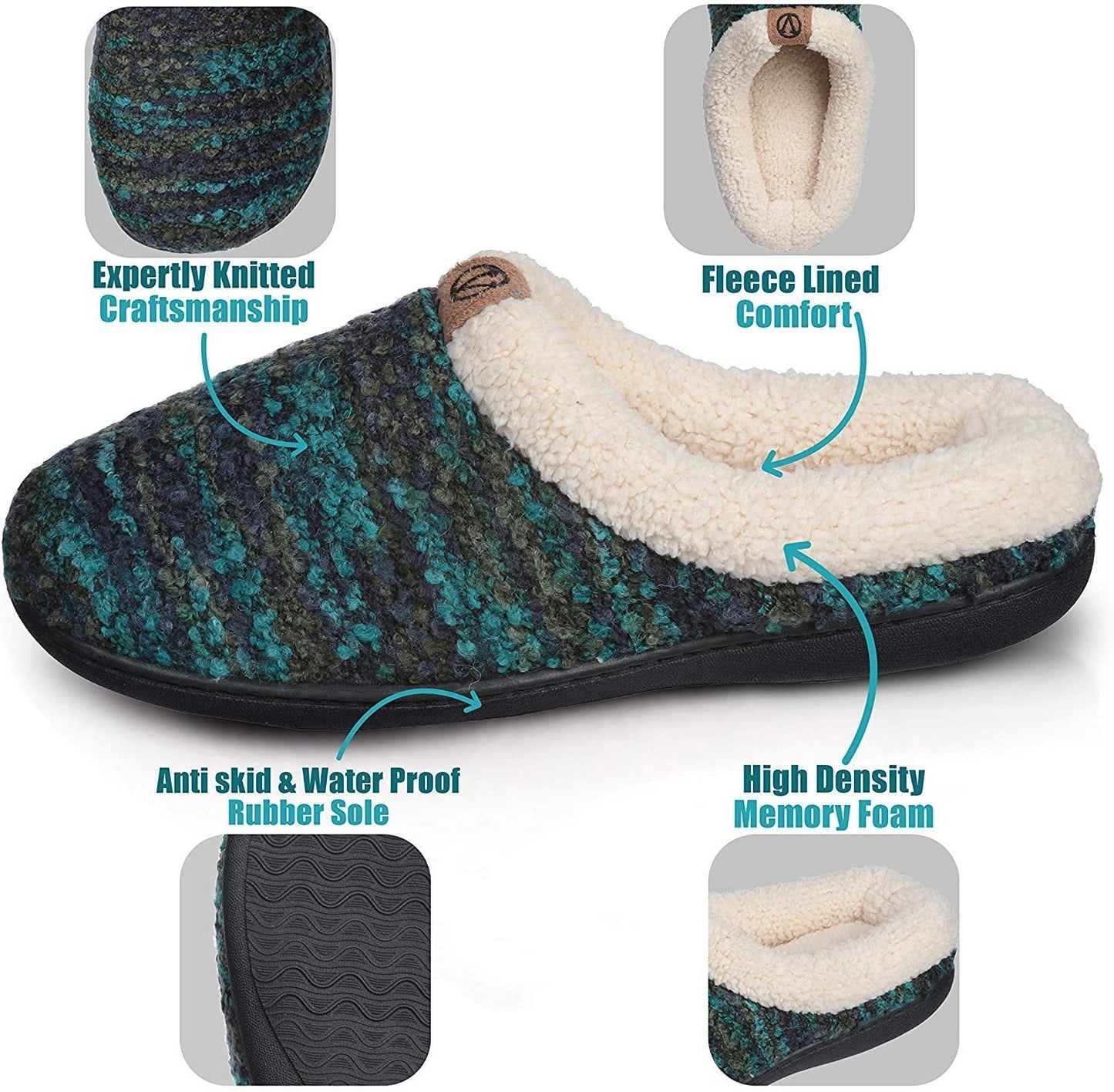 Roxoni Womens Knitted Fleece Lined Clog Slippers Warm House Shoe