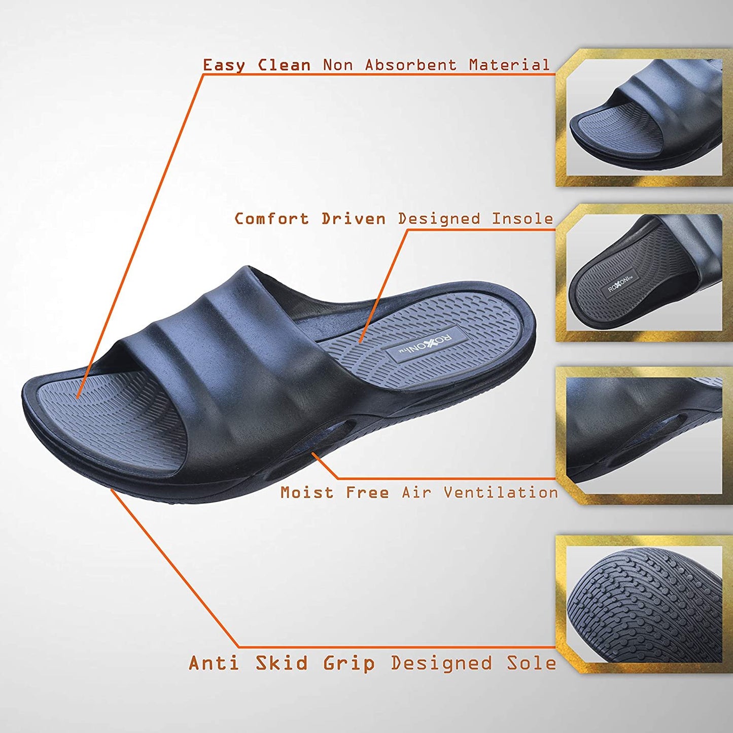 Roxoni Men's Comfort Open Toe Slide Sandals, Anti Skid Rubber Sole, -sizes 8 to 13 -style #1245