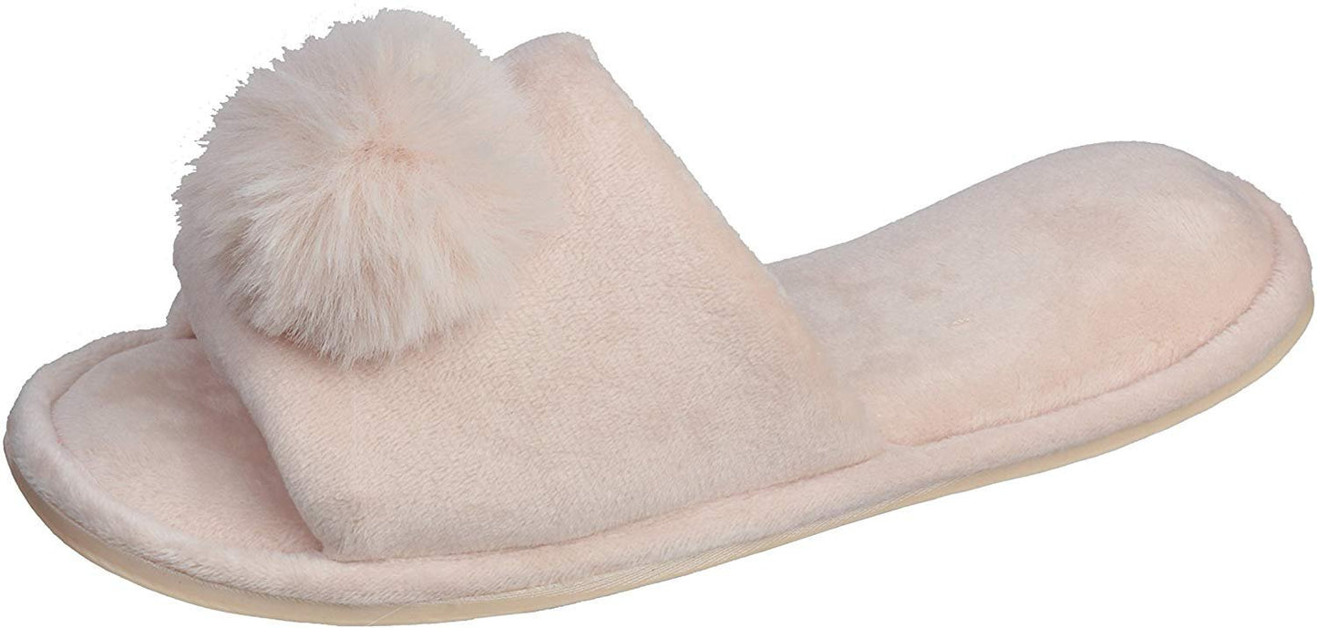 Pupeez Girl's Slipper Lovely Velvet Pom-pom Open Toe Kids House Slides