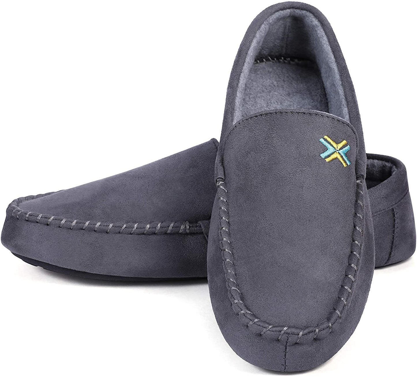 Roxoni Mens Slippers, Suede Moccasin Slipper with Memory Foam