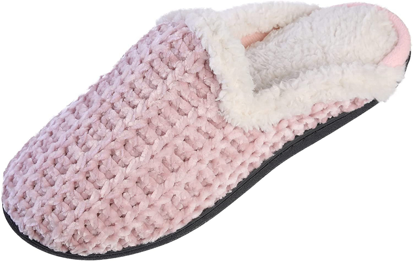 Roxoni Memory Foam Slippers for Women - Fuzzy Cozy Indoor/Outdoor Slides - Fluffy Slip On Shoes Womens House Slippers with Plush Heels and Anti-Skid Rubber Sole