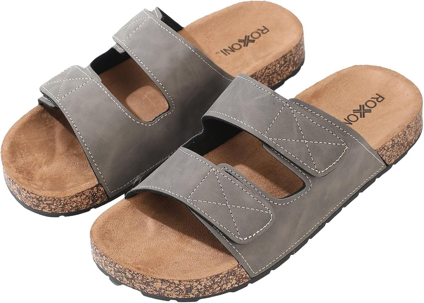 Roxoni Men's Dual Velco Straps Suede Covered Moulded Faux Cork Midsole Eva Rubber Sole