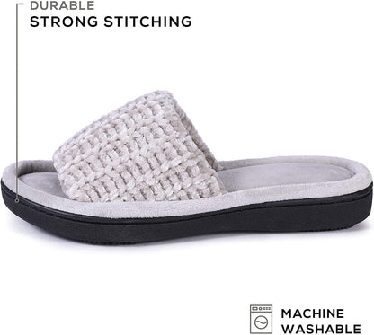 Roxoni Women's Soft Open Toe Slide Slippers, Indoor Outdoor Rubber Sole