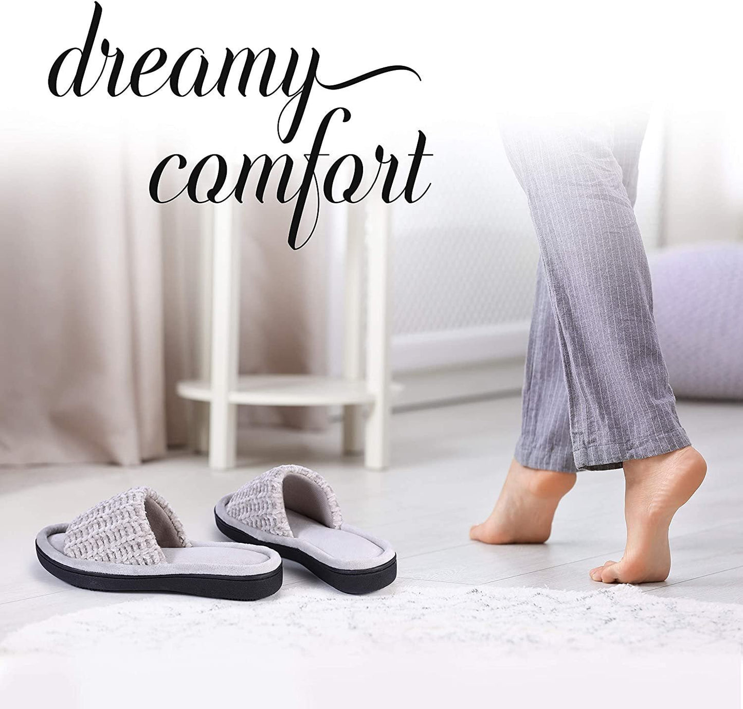 Roxoni Women's Soft Open Toe Slide Slippers, Indoor Outdoor Rubber Sole