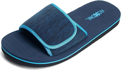 Roxoni Boys and Men’s Open Toe Slipper Sandals for Indoor/Outdoor Fashion Father and Son Matching Slippers in Blue, Olive Green and Black