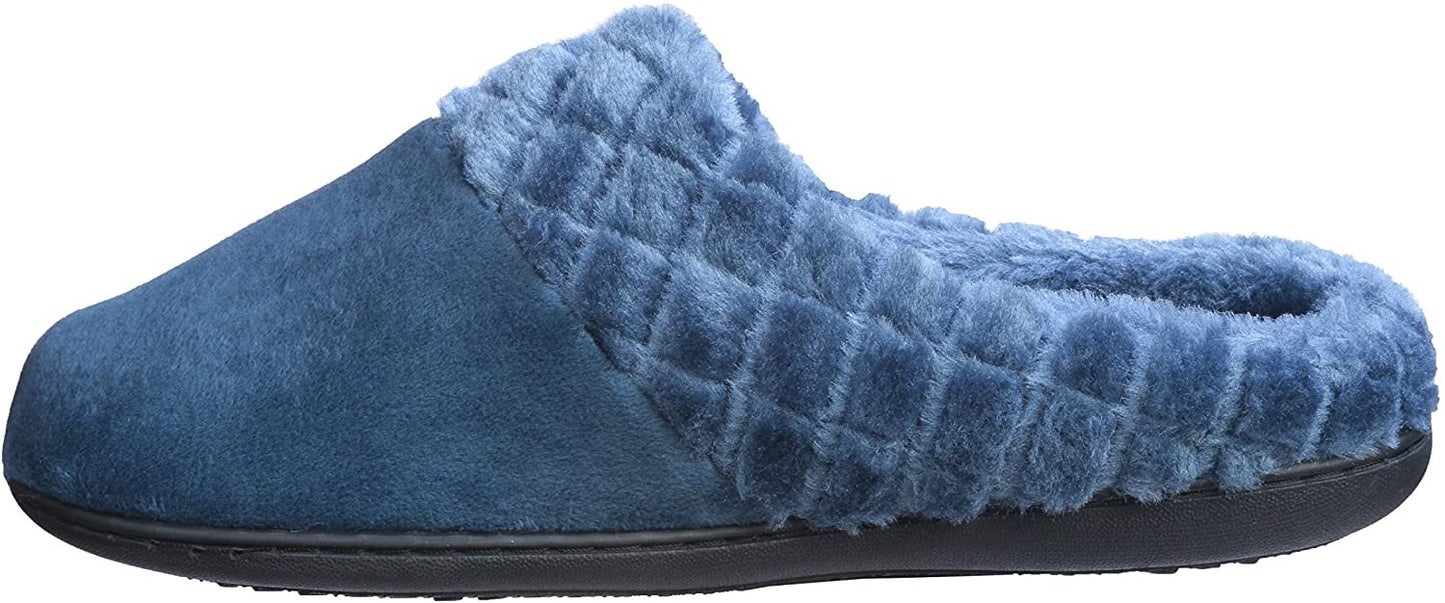 Roxoni Women’s Velour Slippers Memory Foam Clog Quilted Faux Fur Collar