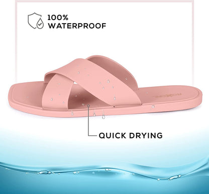 ROXONI Women Slippers Shower Pool Sandals Criss Cross Bathroom Quick Drying Slippers
