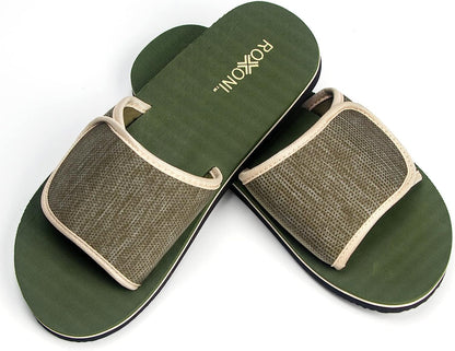 Roxoni Boys and Men’s Open Toe Slipper Sandals for Indoor/Outdoor Fashion Father and Son Matching Slippers in Blue, Olive Green and Black
