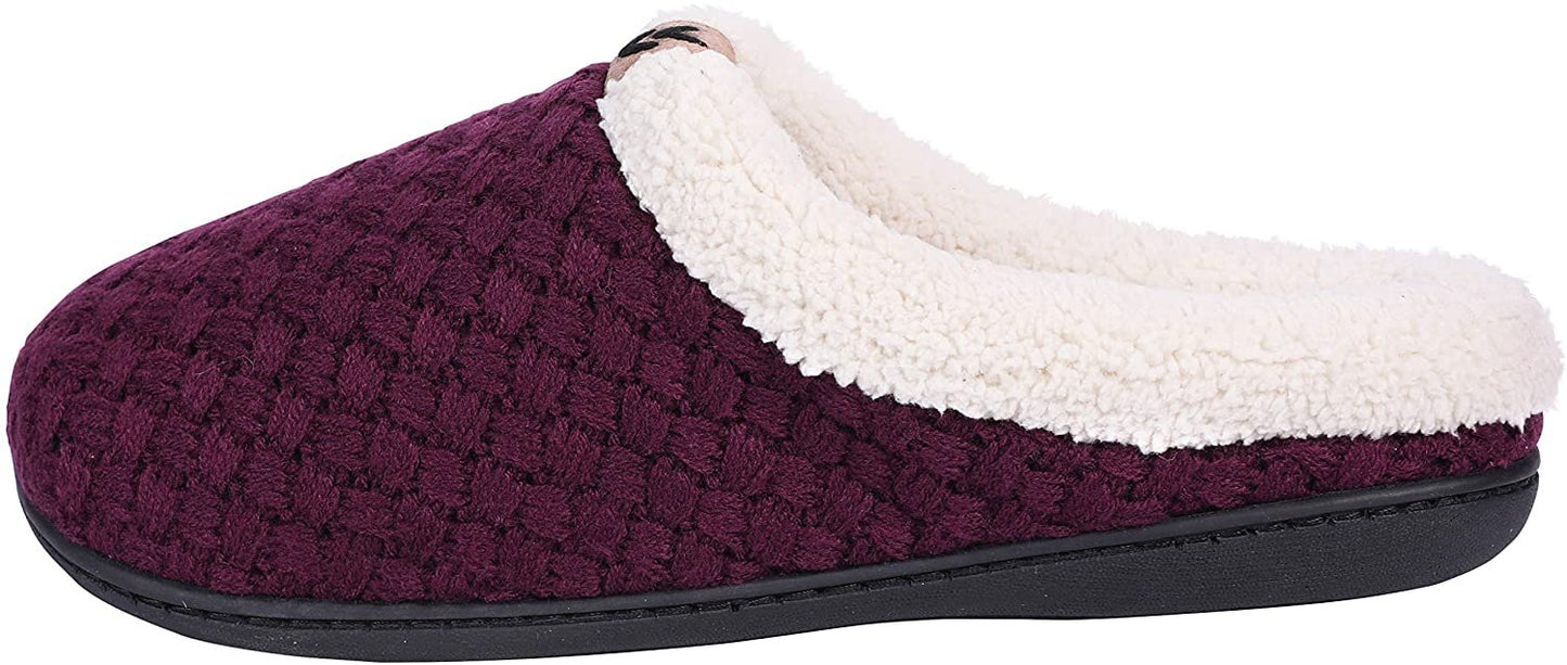 Roxoni Women's Slippers Cozy Fleece Warm Clog Knit Winter Ladies House Shoe Non-Slip