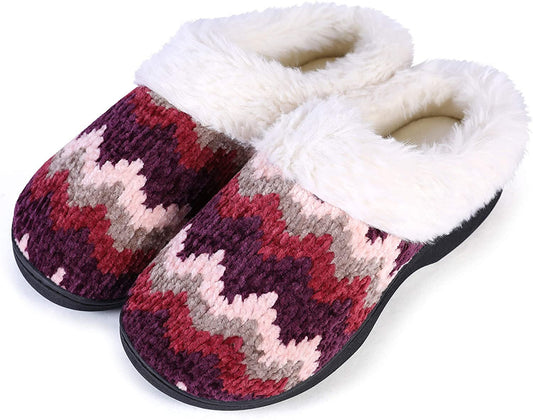 Roxoni Women's Slippers Suede Memory Foam Clog Slippers Fur Lined House Shoes