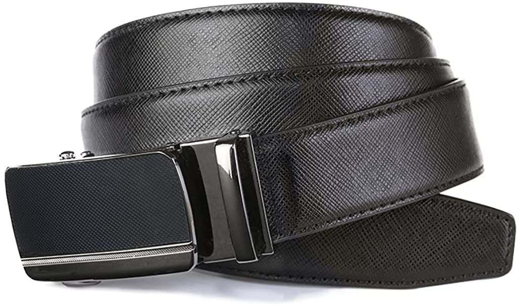 ROXONI Men's Ultra Soft Genuine Leather Ratchet Dress Belt with Automatic Buckle, Enclosed in an Elegant Gift Box - 2 Pack