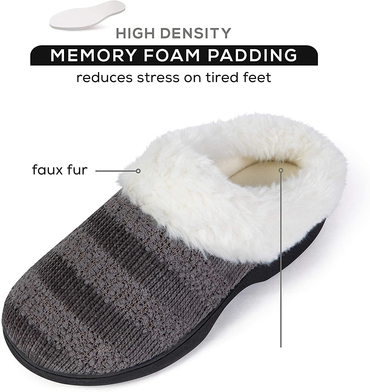 Roxoni Women’s Cozy Memory Foam Slippers, Fuzzy Warm Faux Fur, Indoor Outdoor Rubber Sole Beige