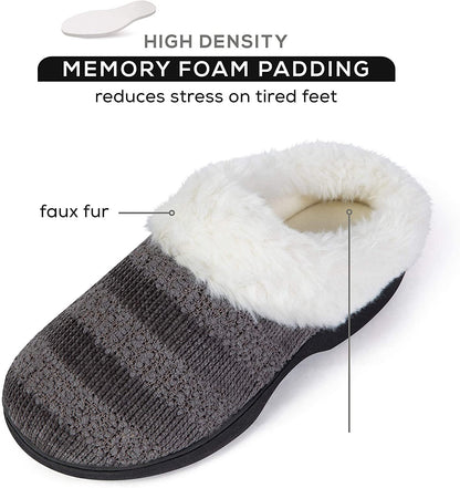 Roxoni Women’s Cozy Memory Foam Slippers, Fuzzy Warm Faux Fur, Indoor Outdoor Rubber Sole Beige