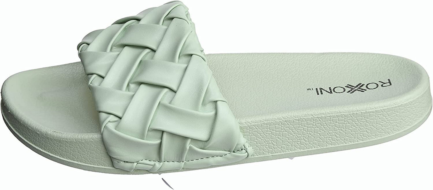 Roxoni Faux Leather Slides – Trendy Slides for Women – Superior Comfort & Unmatched Luxury – Stylish Braided Strap Pattern – Durable Faux Leather – Classic Colors Beige