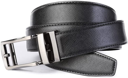 ROXONI Men's 2 Pack Ultra Soft Geniune Leather Ratchet Dress Belt with Automatic Buckle, Enclosed in an Elegant Gift Box