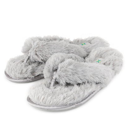 Roxoni Fuzzy House Slippers for Women – Comfortable Furry Spa Thongs – Cozy Slip On Flip Flops - Soft Insole & Rubber Outsole