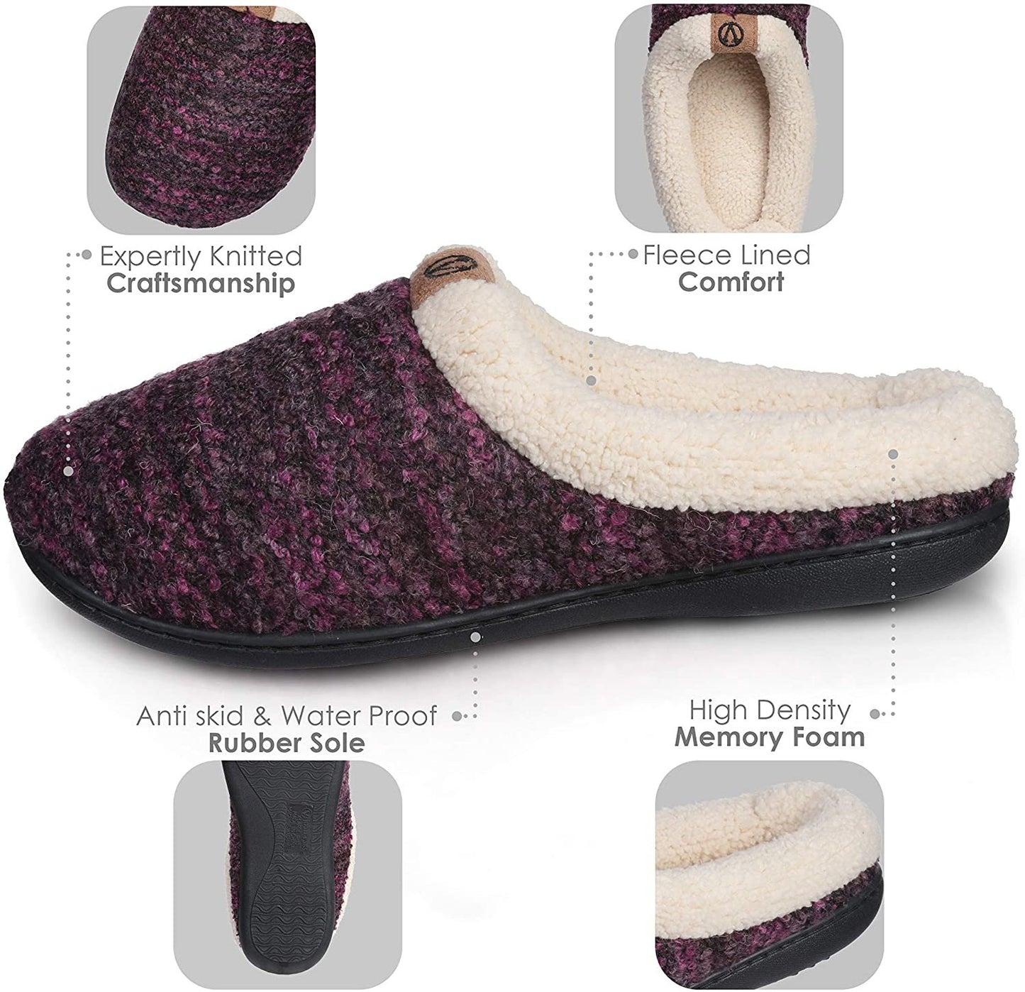 Roxoni Womens Knitted Fleece Lined Clog Slippers Warm House Shoe